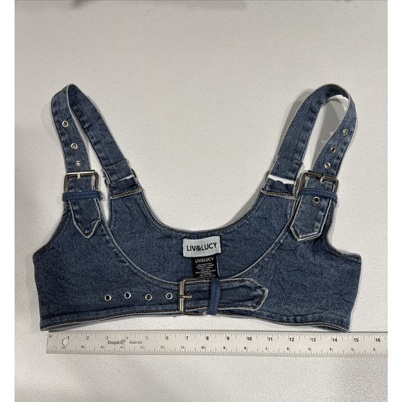 Liv&Lucy Denim Body Harness Corset Adjustable Belt Buckle Straps Blue Slimming - Picture 7 of 9